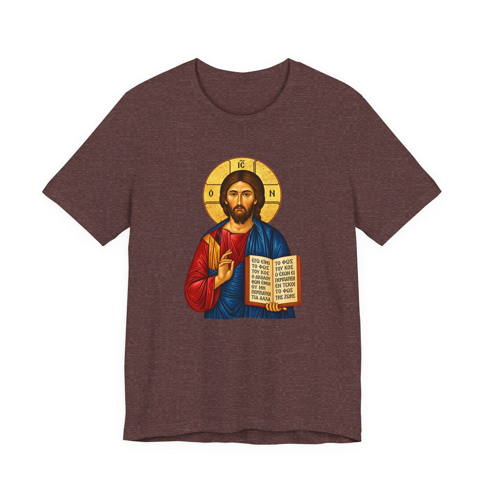 Orthodox Jesus icon shirt in Heather Maroon by Peckwear