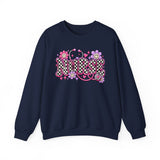 Retro Nurse Sweatshirt — Checkered NURSE Smiley Flower Crewneck