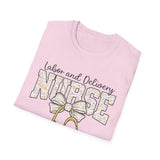 Labor and Delivery Nurse T-Shirt — Stethoscope & Bow Maternity Nurse Gift