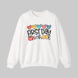 First day of school teacher sweatshirt with hearts, apple and smiley faces