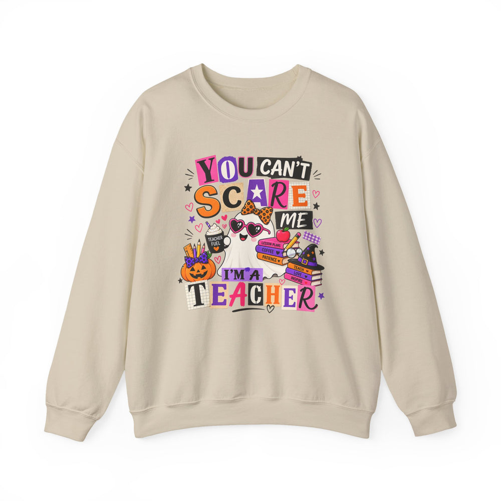 Halloween teacher sweatshirt with You Can't Scare Me I'm a Teacher graphic - view 3