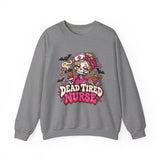 Skeleton Nurse Sweatshirt — Dead Tired Nurse Funny Halloween Crewneck
