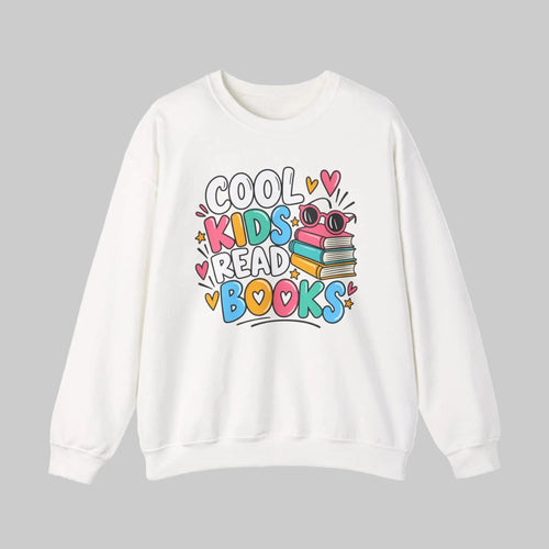 Reading teacher sweatshirt with Cool Kids Read Books graphic