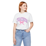 Pink bow teacher shirt graphic tee – image 2