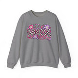 Retro Nurse Sweatshirt — Checkered NURSE Smiley Flower Crewneck