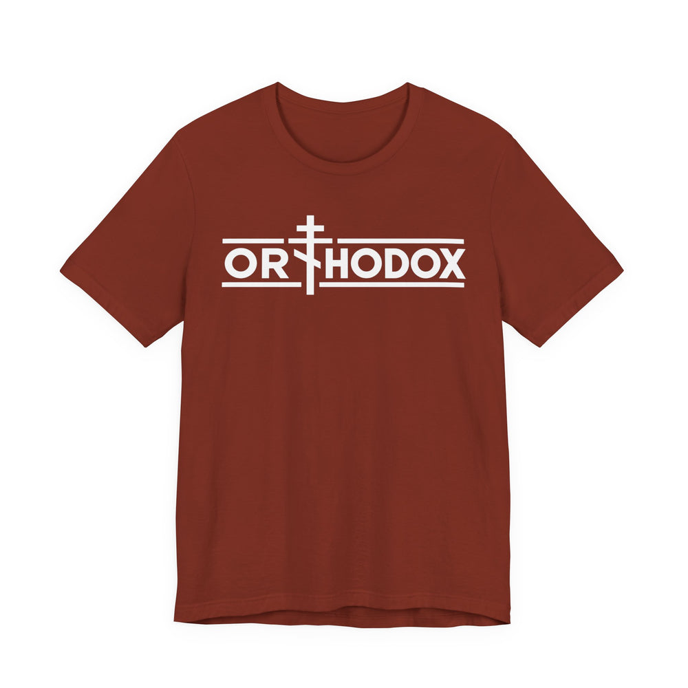 Orthodox Christian cross t-shirt in Rust by Peckwear