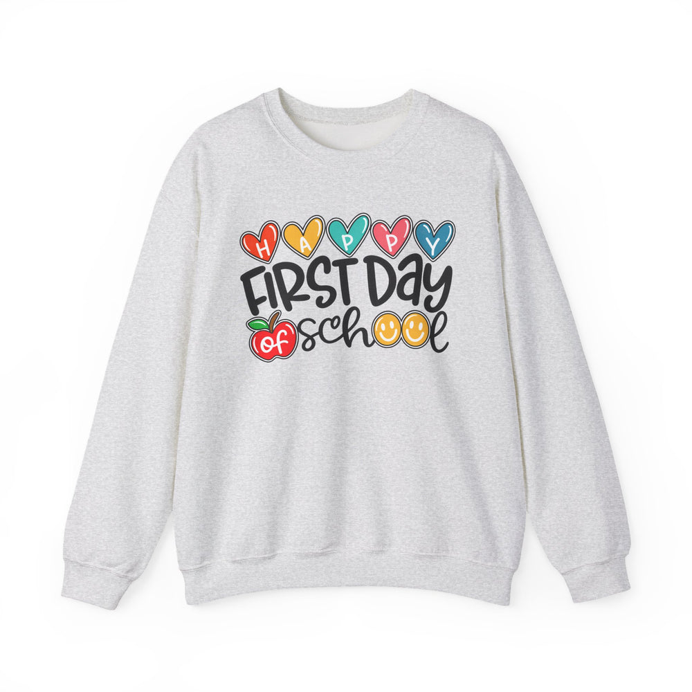 First day of school teacher sweatshirt with hearts, apple and smiley faces - view 2