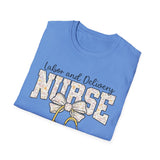Labor and Delivery Nurse T-Shirt — Stethoscope & Bow Maternity Nurse Gift
