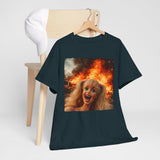 Vintage Doll Face with Fiery Explosion Meme T‑Shirt