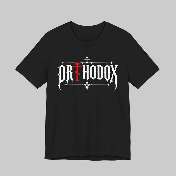 Orthodox lettering red cross t-shirt in Black by Peckwear