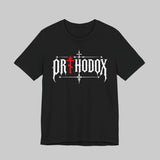 Orthodox lettering red cross t-shirt in Black by Peckwear