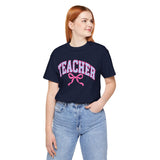 Pink bow teacher shirt graphic tee – image 7