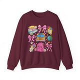 Back to school teacher sweatshirt with school bus, backpack and books graphic - view 5