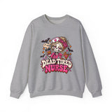 Skeleton Nurse Sweatshirt — Dead Tired Nurse Funny Halloween Crewneck