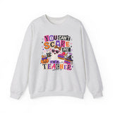 Halloween teacher sweatshirt with You Can't Scare Me I'm a Teacher graphic - view 2