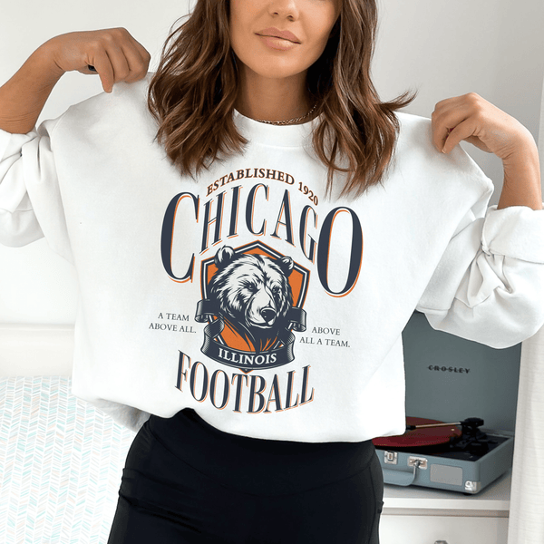 Chicago Football Vintage Look Crewneck Sweatshirt in White