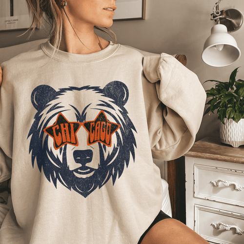 Bear Mascot Chicago Football Sweatshirt in Sand