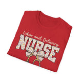 Labor and Delivery Nurse T-Shirt — Stethoscope & Bow Maternity Nurse Gift