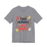 Tiny Humans Big Hearts Teacher Shirt in Heather Storm