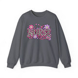 Retro Nurse Sweatshirt — Checkered NURSE Smiley Flower Crewneck