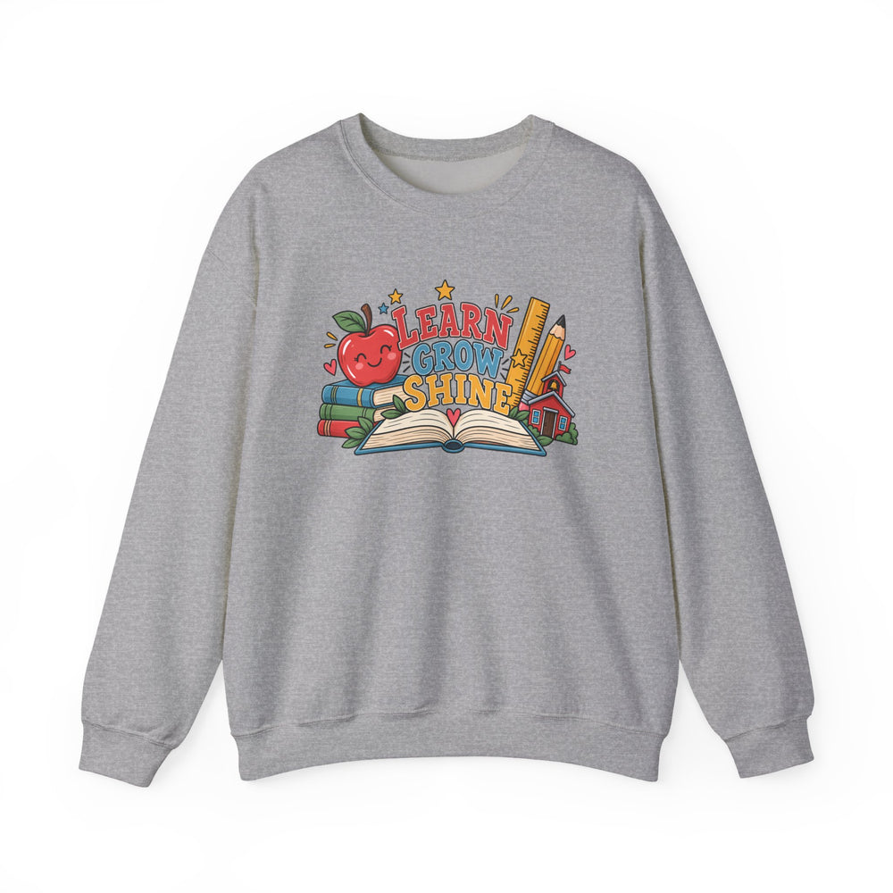 Learn Grow Shine sweatshirt with apple, books and schoolhouse graphic - view 4