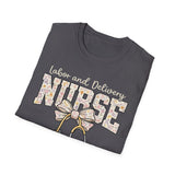 Labor and Delivery Nurse T-Shirt — Stethoscope & Bow Maternity Nurse Gift