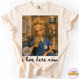 Funny Nurse Doll Tee | "I Live Here Now" RN & Medical Humor Shirt