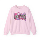 Retro Nurse Sweatshirt — Checkered NURSE Smiley Flower Crewneck