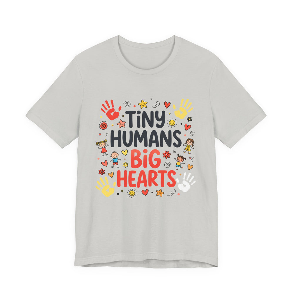 Tiny Humans Big Hearts Teacher Shirt in Silver
