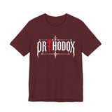 Orthodox lettering red cross t-shirt in Maroon by Peckwear