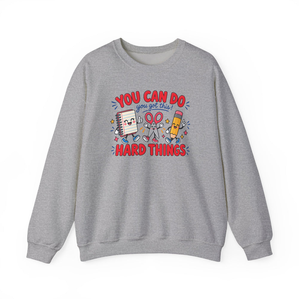 You Can Do Hard Things sweatshirt for teachers with notebook and pencil graphic - view 4