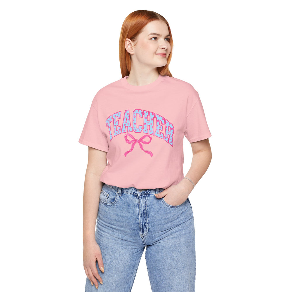 Pink bow teacher shirt graphic tee – image 9