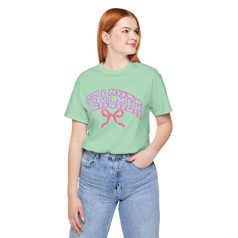 Pink bow teacher shirt graphic tee – image 6