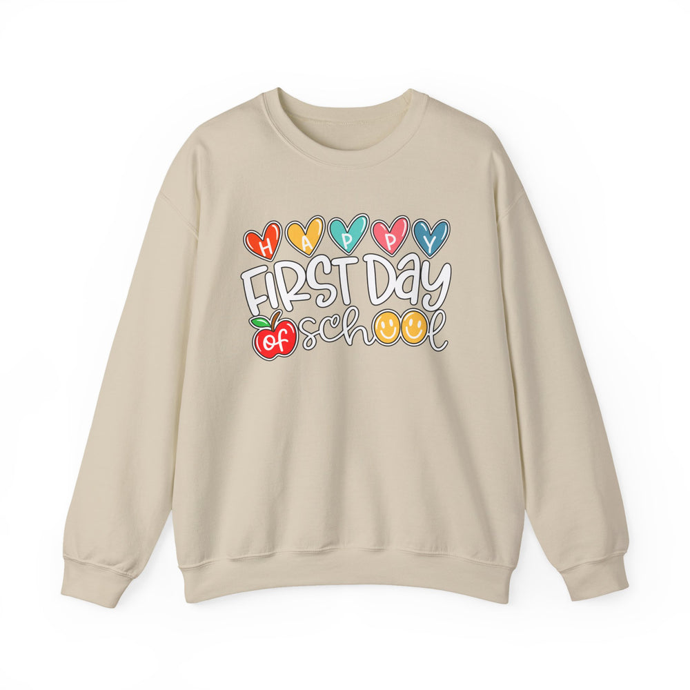 First day of school teacher sweatshirt with hearts, apple and smiley faces - view 3