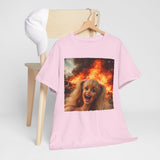 Vintage Doll Face with Fiery Explosion Meme T‑Shirt
