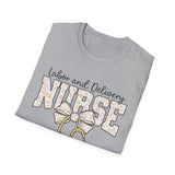 Labor and Delivery Nurse T-Shirt — Stethoscope & Bow Maternity Nurse Gift