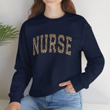 leopard cheetah print nurse block letter graphic close up blue detail sweatshirt