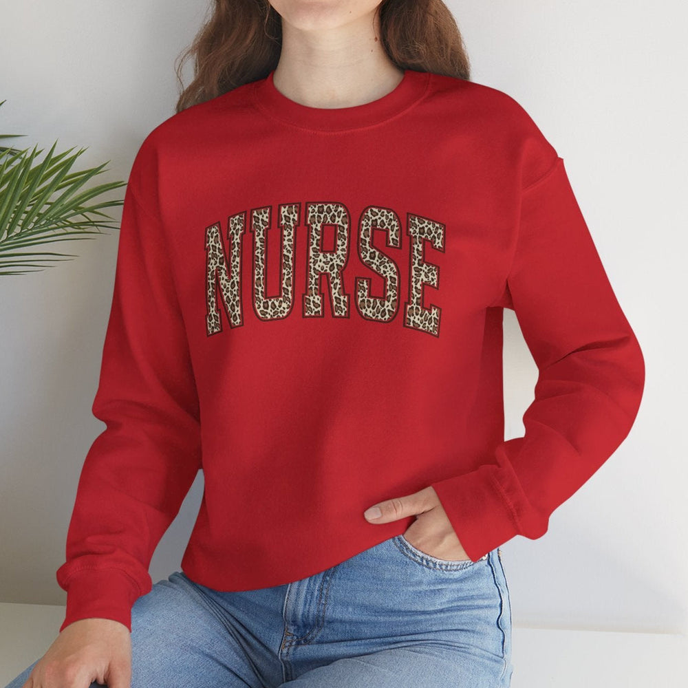 red nurse leopard print block letter cream crewneck sweatshirt gift for women red