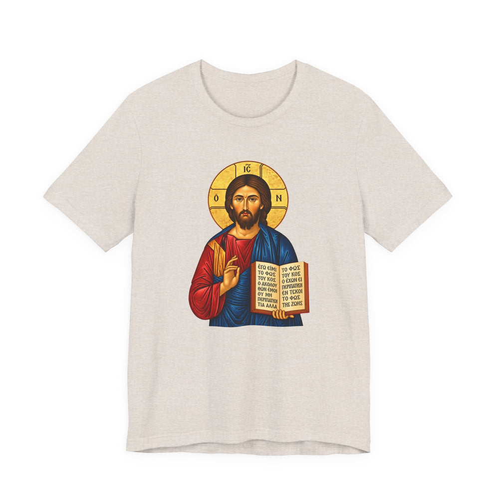 Orthodox Jesus icon shirt in Heather Dust by Peckwear