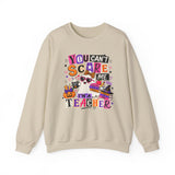 Halloween teacher sweatshirt with You Can't Scare Me I'm a Teacher graphic - view 3