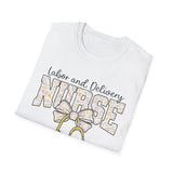 Labor and Delivery Nurse T-Shirt — Stethoscope & Bow Maternity Nurse Gift