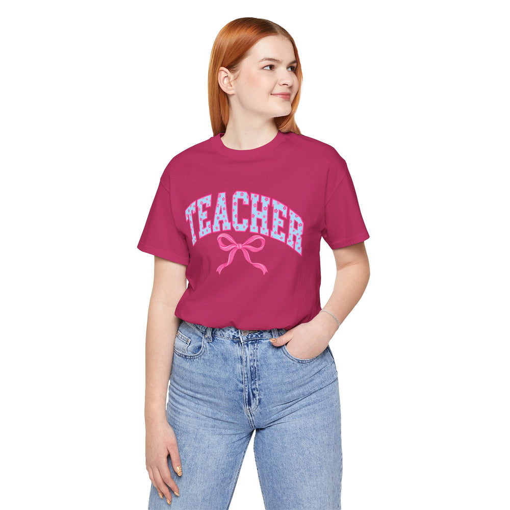 Pink bow teacher shirt graphic tee – image 8