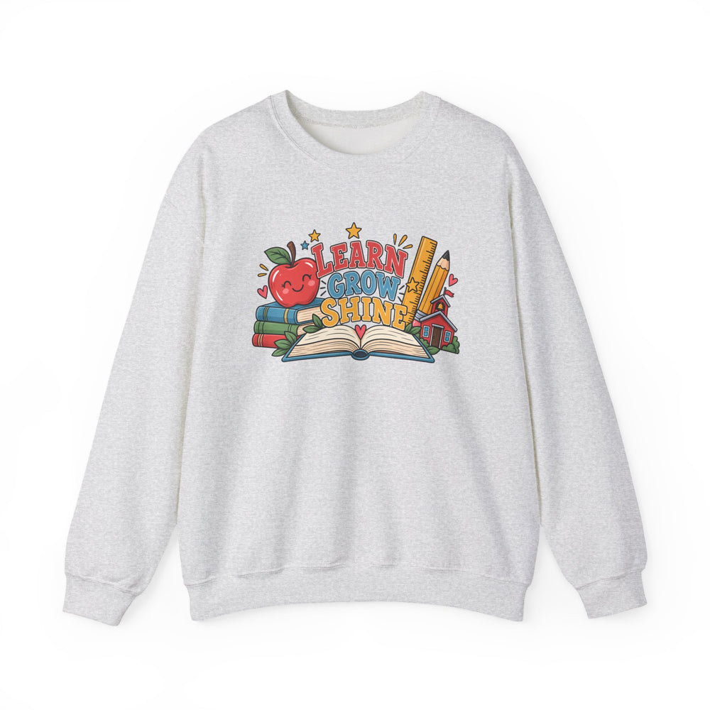 Learn Grow Shine sweatshirt with apple, books and schoolhouse graphic - view 2