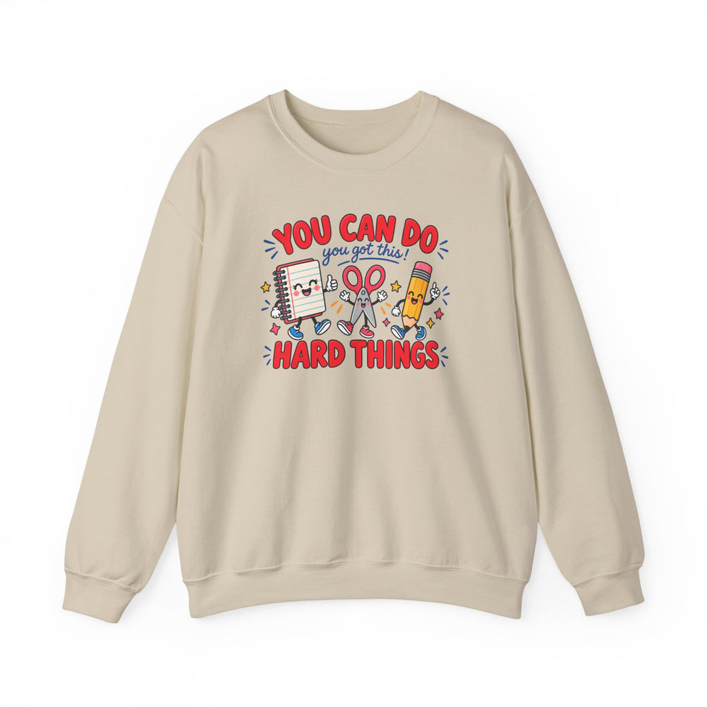 You Can Do Hard Things sweatshirt for teachers with notebook and pencil graphic - view 3