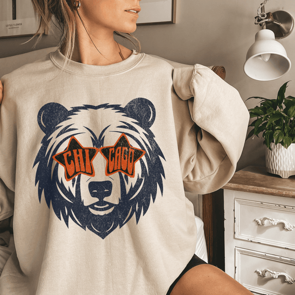 Bear Mascot Chicago Football Sweatshirt in Sand
