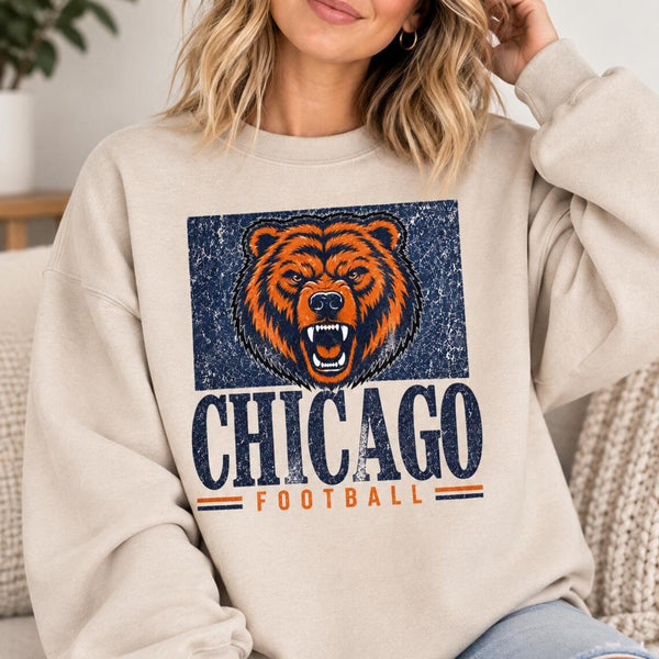 Chicago Football Bear Sweatshirt in Sand