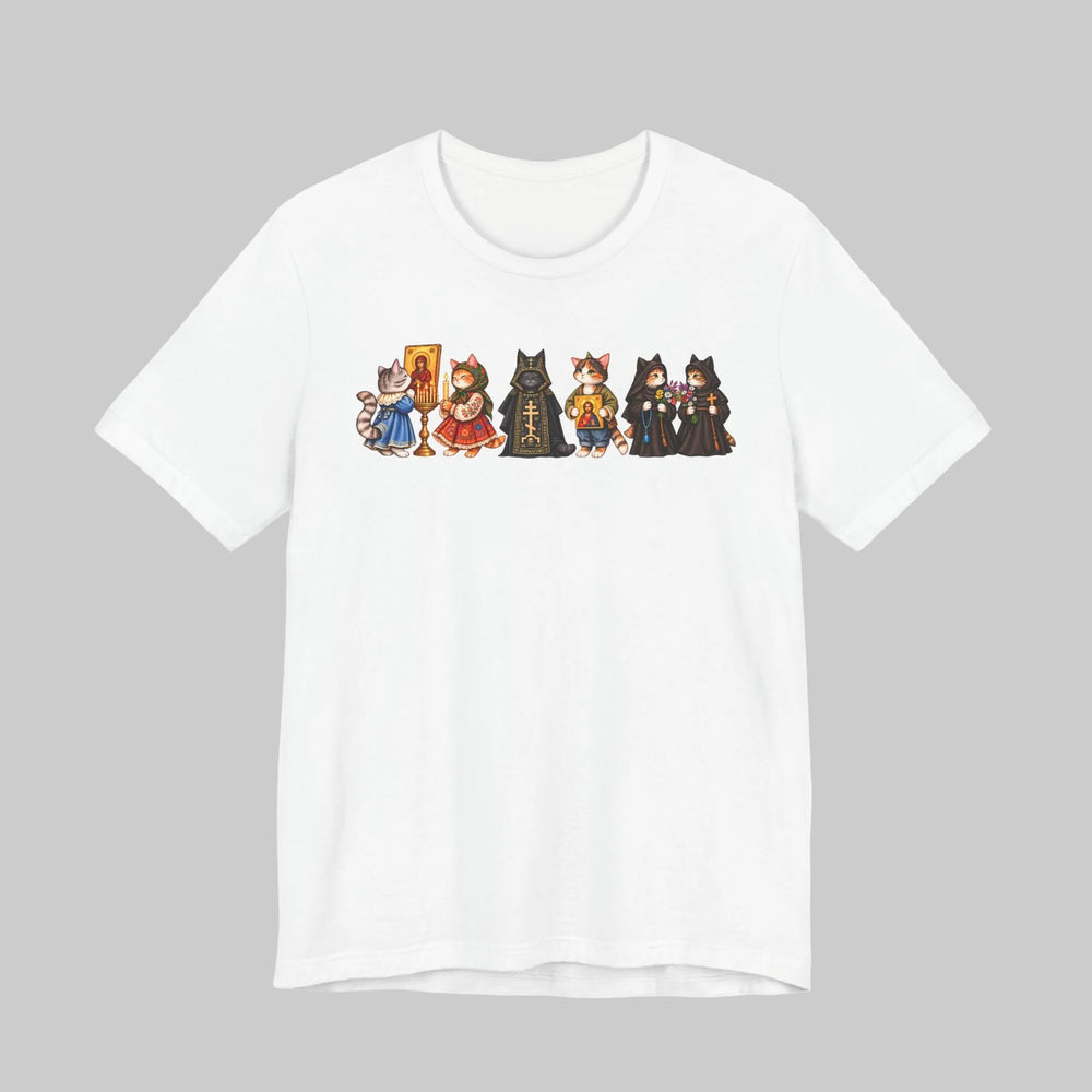 Orthodox cat shirt with cats holding icons in White by Peckwear