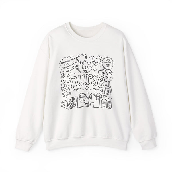 Cute Nurse Sweatshirt — Hand-Drawn Medical Doodle Crewneck