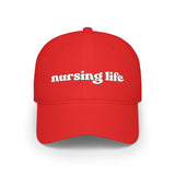 Nursing Life Cap — Embroidered Red Low-Profile Baseball Hat for Nurses