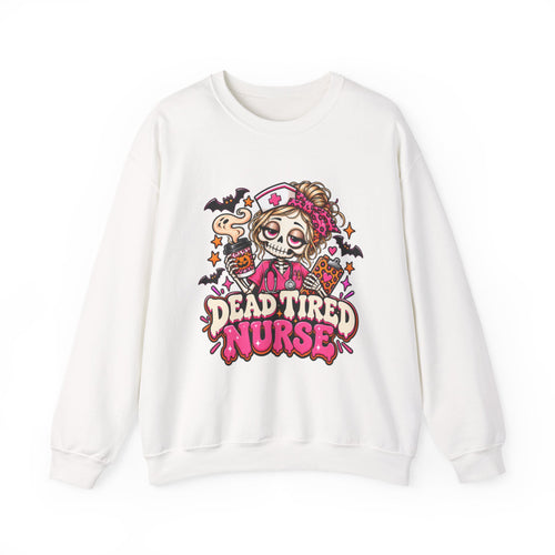 Skeleton Nurse Sweatshirt — Dead Tired Nurse Funny Halloween Crewneck